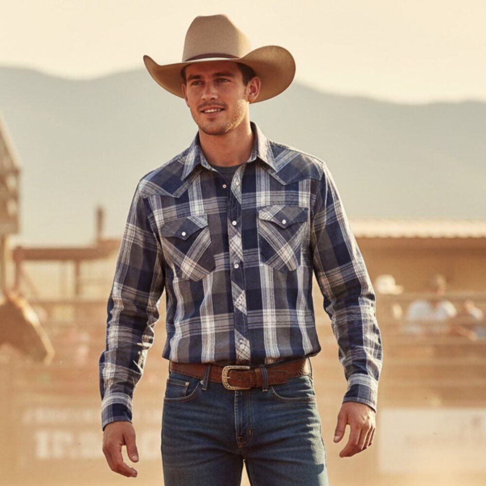 Levi's Men’s Blue Plaid Western Pearl Snap Shirt – Size Large